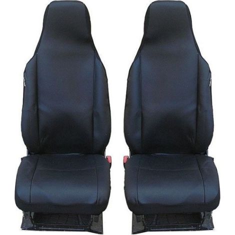 1+1 mit integrierten Kopfstützen, universelles Set Sitzbezüge für Vordersitze, Farbe Schwarz, Textil
