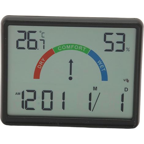 Reloj despertador electrónico digital LCD de pantalla grande, reloj de pared, termómetro, indicador de humedad (negro, 9905) (1/5)
