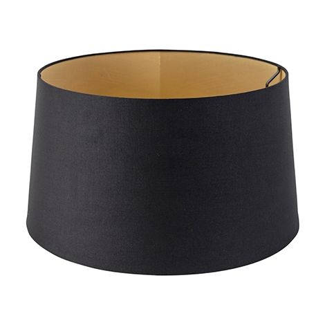 Qazqa – Abat-jour en coton noir avec intérieur doré 40cm – Système ajustable pour lampadaires et lampes suspendues – Douille E27 – Intérieur lumineux