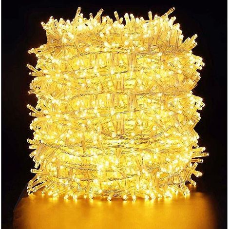 extra Long 100m 600 Led String Lights, Quntis Outdoor Indoor Waterproof With 8 Modes, Warm White Clear Wire Plug-in String Lights For Summer Tree