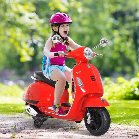 Moto Eléctrica Infantil Coche Triciclo Vespa Scooter Eléctrico a Batería con Luz MP3 USB Bocina para Niños Más de 3 Años Carga 25kg Rojo (1/5)