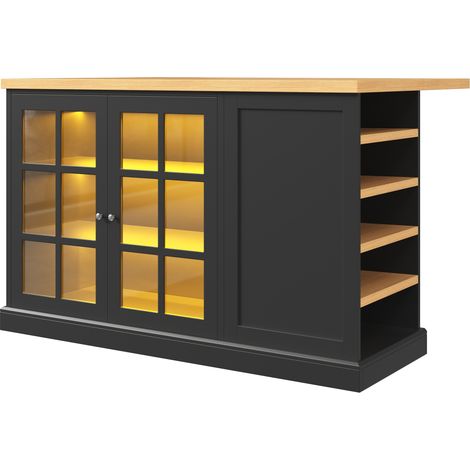 Îlot de cuisine pliable multifonction avec LED RGB, rangement bouteilles incliné, tiroir de rangement – pour petits espaces (1/5)