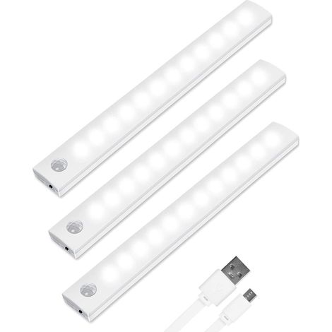 Lumière de Placard,3pcs Lampe Placard,Lampes 12 LED,Sans Fil, Rechargeable par USB, Aimanté, Détecteur de Mouvement, Baladeuse de Secours, Veilleuse Enfant[Classe énergétique A++]