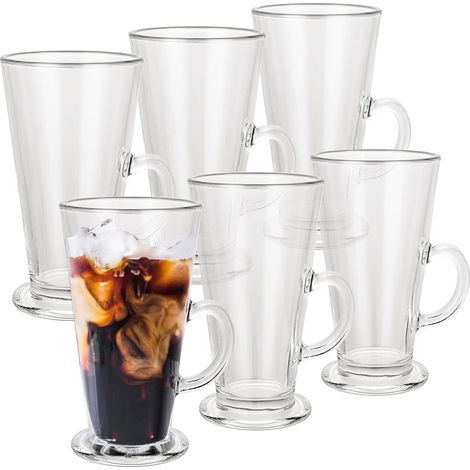 Lot 6 Tasses Verre Café Irlandais 233ml (Max 284ml), Avec Poignée, Latte/Cappuccino/Chocolat Chaud (1/5)