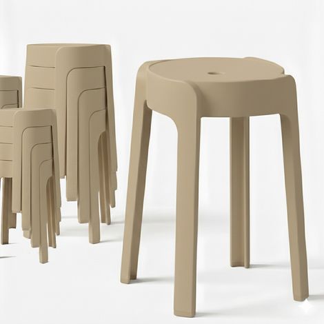 12 Tabourets Gigognes empilables BM HOME TAB-BEIGE en plastique, légers pour la maison salle de classe, cuisine, jardin (1/5)