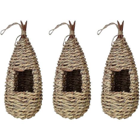 Lot de 3 nichoirs suspendus en herbe tressée à la main pour l'extérieur. (1/5)