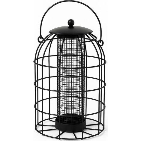 Mangeoire à cacahuètes anti-écureuils - Mangeoire à noix suspendue en métal noir de 24 cm, adaptée aux petits oiseaux sauvages de jardin. (1/3)