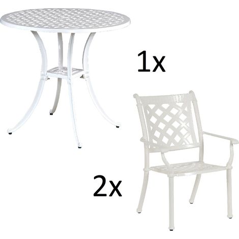 Inko 3-teilige Sitzgruppe Aluminium Guss weiß Tisch Ø 80 cm mit 2 Sesseln Tisch Ø80 cm mit 2x Sessel Duke (1/2)