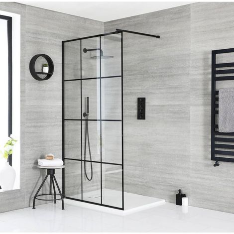 Hudson Reed Barq - Douche Italienne en Îlot avec Verrière et Receveur à Effet Texturé Blanc 140cm x 80cm