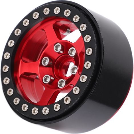 Jantes en alliage d'aluminium 5 trous 1.9 pouces, jantes à verrouillage de perles argentées, pneus RC non tachants, moyeux noirs et rouges (1/5)