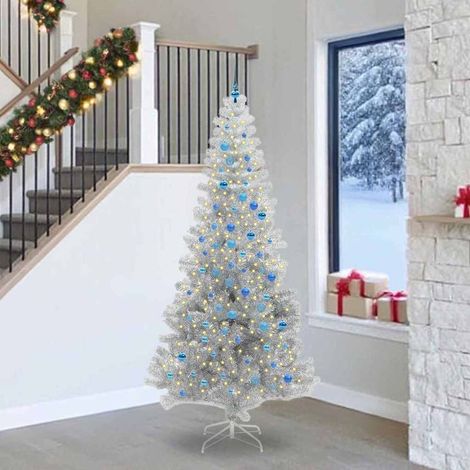 Weihnachtsbaum mit 300 LEDs mit Ständer Silber 240 cm PET