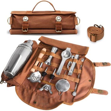 Bolsa de herramientas para camareros, Elegante bolsa de viaje enrollable de lona encerada para camareros, Bolsa de herramientas portátil, Marrón (1/5)