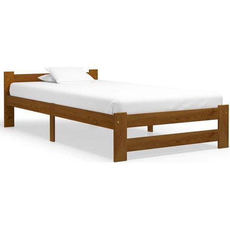 Cadre de lit (matelas non inclus), couleur miel, pin massif, 90 x 200 cm (1/5)