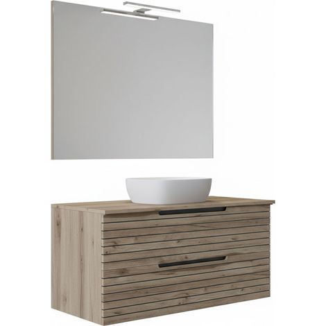 Kibath Mueble de baño con Lavabo, Espejo y Aplique LED KEN 80x45 cm acabado Desierto mate 2 cajones suspendido