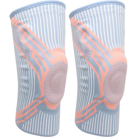 1 paire d'orthèses de genouillère épaisses en maille respirante et silicone avec barre de ressort, manchon de compression pour le sport, rose et bleu, taille XL (1/5)