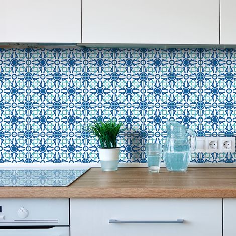 Sticker Mural Carrelage adhésif Cuisine Salle de Bain - 24 STICKERS CARREAUX DE CIMENT AZULEJOS ENANO - 24stickers10x10cm (1/5)