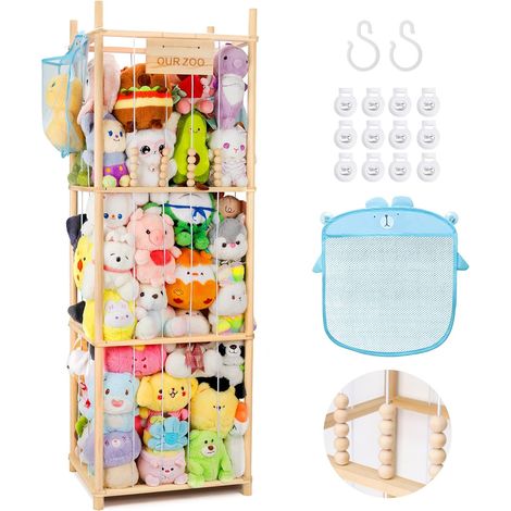 Rangement Peluche - 1 Unité - Bois Écologique - Grande Capacité - Chambre Enfant et Salon - Naturel