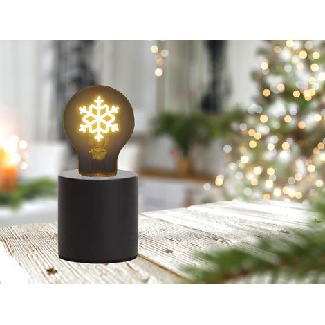 Tischlampe Beton Schwarz mit Deko LED Glühbirne Schneeflocke, Höhe 9cm (1/5)