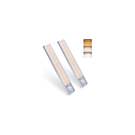 Lampe de Placard 80LED, Lampe à Détecteur de Mouvement, Luminosité Réglable avec 3 Couleurs, USB Rechargeable, Sans Fil, Convient à Armoires, Cuisines, Couloirs, Garage, Lampe de Poche (1/5)