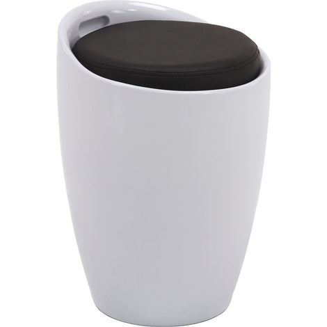Idimex – Tabouret Daniel blanc – Noir – Siège amovible – Espace de rangement sous l'assise – Charge max 80 kg – Dimensions 50 x 35 x 35 cm