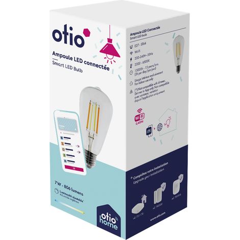 Otio – Ampoule connectée WIFI LED E27 7W – 806 lumens – Contrôle à distance avec application – Compatible Google Home et Alexa