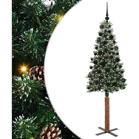 Sapin de Noël  Arbre de Noël mince Vert 180 cm PVC et bois de pin massif (1/5)