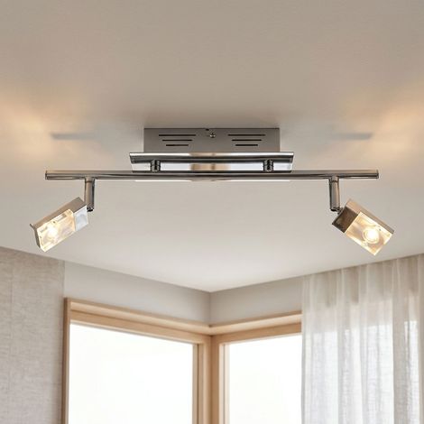 Plafoniera faretto da soffitto soggiorno 2 luci lampada da soffitto due faretti orientabili, metallo cromato, 2x LED 3W 170Lm bianco caldo, LxPxH 44,5x17x17 cm (1/5)