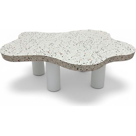 Table Basse Effet Terrazzo "Nuage" 100cm Gris Clair (1/5)