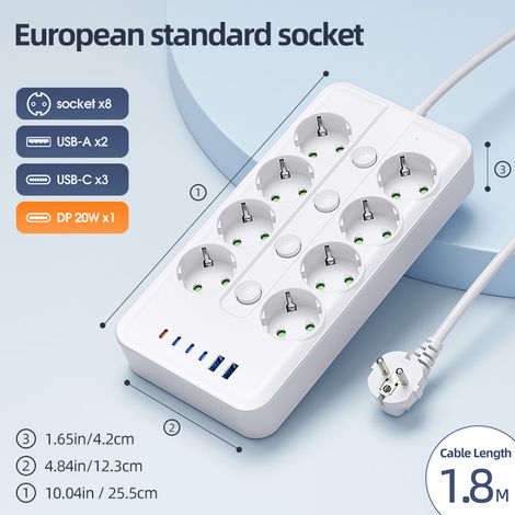 JSSEVN-Power-Base Multiple Basic de 8 Prises , câble 1.8 m, Couleur, Blanc, Medium (1/2)