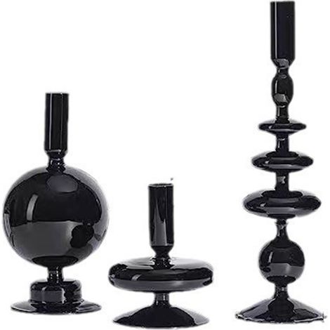 Portavelas decorativo moderno, lámpara de araña romántica europea de cristal negro para cenas a la luz de las velas, fotografía de bodas y decoración artística. (1/5)