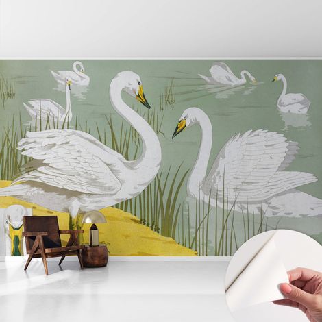 Selbstklebend Tapete modern - Wanddeko für Küche - Klebefolie Wand - luxus Look Schwanensee 416x254 cm (1/5)