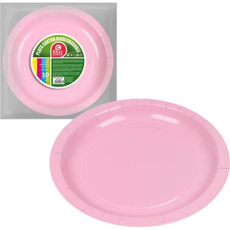 Lot de 10 assiettes en carton rose bébé ø20 cm Best Products Vert (1/3)