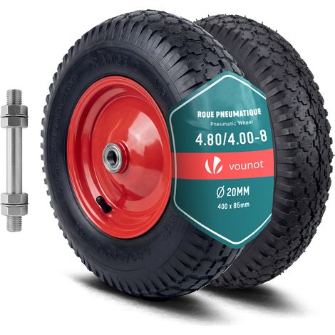 Vounot – Roue gonflable 4.80/4.00-8 – Alésage 20mm – Capacité 210 kg – Pneu en nylon avec chambre à air – Roulements à billes intégrés (1/5)