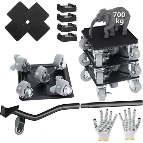 Set de roulettes de Transport pour Meubles— roulettes à 5 Roues 360° Rotation Max 700KG — 4 Pièces avec 1 Levage de Charge — Aide au Transport de Meubles Lourds (1/5)