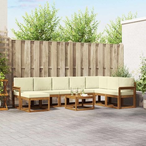Outdoor-Sofagarnitur mit Kissen 9 pcs Natur und Creme