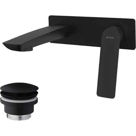 Mitigeur lavabo mural avec bonde de vidage (bouchon) noir mat