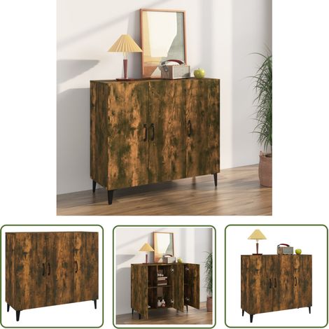 Buffet Commode Armoire Luxueux, pour Salon Chambre Entrée Cuisine, Chêne fumé 90x34x80 cm Bois d'ingénierie OIB4223E (1/5)