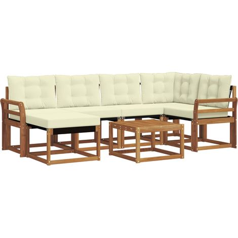 Outdoor Sofa Set 7 pcs Natural and Cream vidaXL