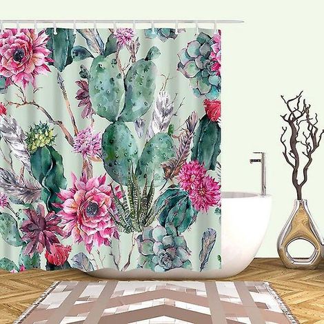 Rideau de douche en tissu Polyester, motif Cactus Tropical, pour décor de salle de bain, accessoires de salle de bains imprimés multi-tailles (1/5)
