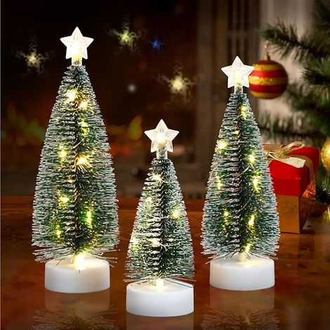 Sapin de Table en Lumineux - Lot de 3 Mini Sapins Artificiels Neigeux pour Noël - Décoration de Table, Maison ou Vitrine - Hauteurs : 16,5, 20, 22 cm (1/5)