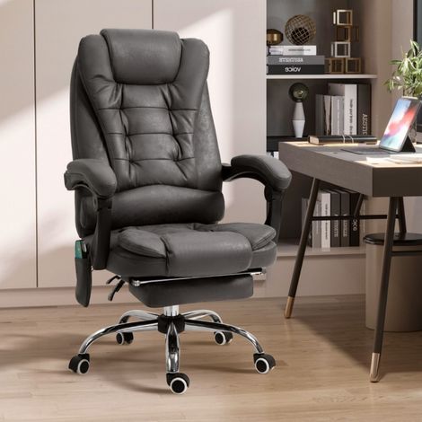 Chaise de bureau Vinsetto Massage Chaleur, Ergonomique, 6 Points Massage, Repose-Pieds, Télécommande, Polyester 65x160x104 cm Gris (1/5)