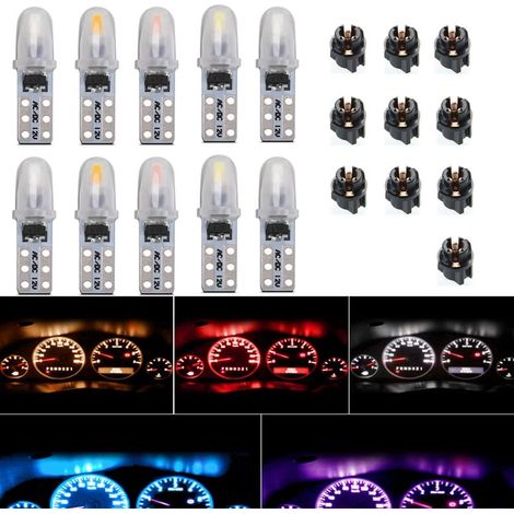 10 Pack 12V DC T5 Car Dashboard LED Bulbs with Turn Lock Socket 2721 27 37 286 Wedge Pc74 Interior Gauge Kits (White) (1/5)