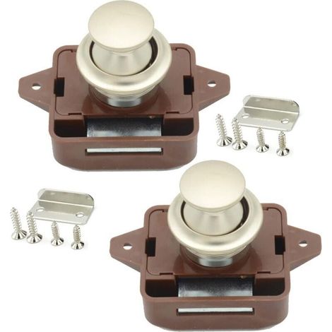 2 Pièces Bouton Poussoir Loquet, Bouton Poussoir Loquet Sans Clé, Bouton Poussoir Camping Car, pour Porte de Camping Car, Van, Caravane, Yacht Drawer Cabinet (Brun) (1/5)