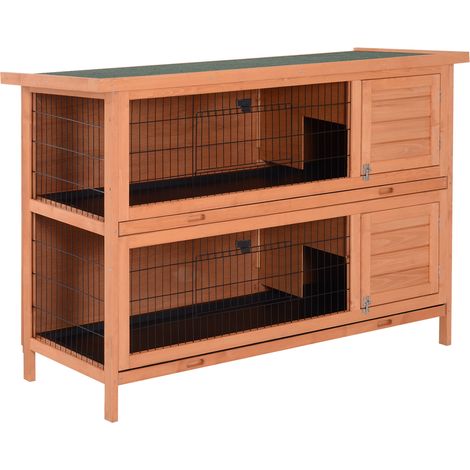 Jaula de dos niveles para pequeños animales de madera 136,4 x 50 x 93 cm naranja MODENUIT (1/5)
