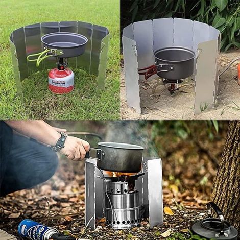 Aluminum Alloy Foldable Wind Shield, 10 Plates Camping Wind Shield for Camping Stove, Picnic, Gas Stove (1/4)