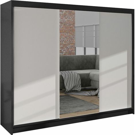 Armoire Closico Durion I, Noir + Blanc, 215x200x58cm, Portes d'armoire: Coulissantes, Nombre d'étagères: 9