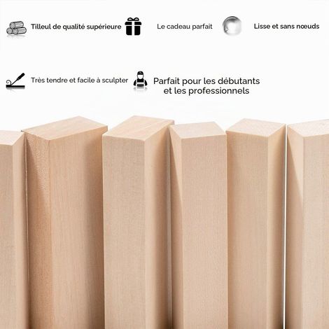 14 Pièces Blocs de Sculpture en Tilleul, 2 Taille Blocs de Bois Non Finis Bois Whittler Lisse Kit de Passe-temps de Sculpture pour les Sculpteurs Experts Débutants