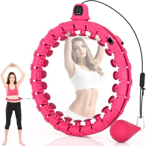 Hula Hoop para adultos y principiantes, Hula Hoop inteligente con contador, Hullahub Hoop para bajar de peso, Aro de fitness con pelota de gravedad y masaje de 360°, 24 piezas de Hula Hoop extraíbles (1/5)