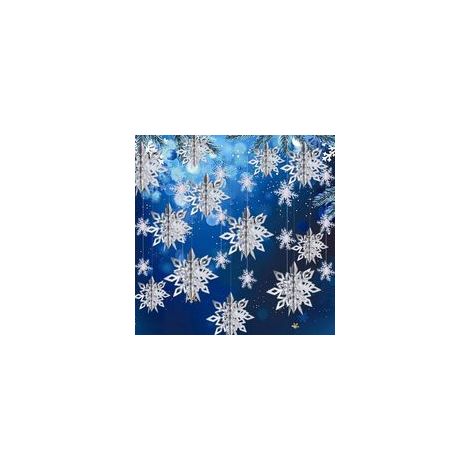 Décorations de Noël hivernales à suspendre : guirlande de 12 grands flocons de neige argentés 3D et 12 flocons de neige en papier blanc. Idéale pour décorer votre intérieur lors des fêtes de fin d'ann (1/5)