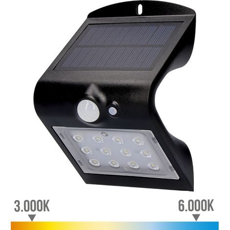 Aplique solar 1,5w 220lm recargable. sensor de presencia (2-6m) color negro 9,6x7,3x14cm edm (1/5)